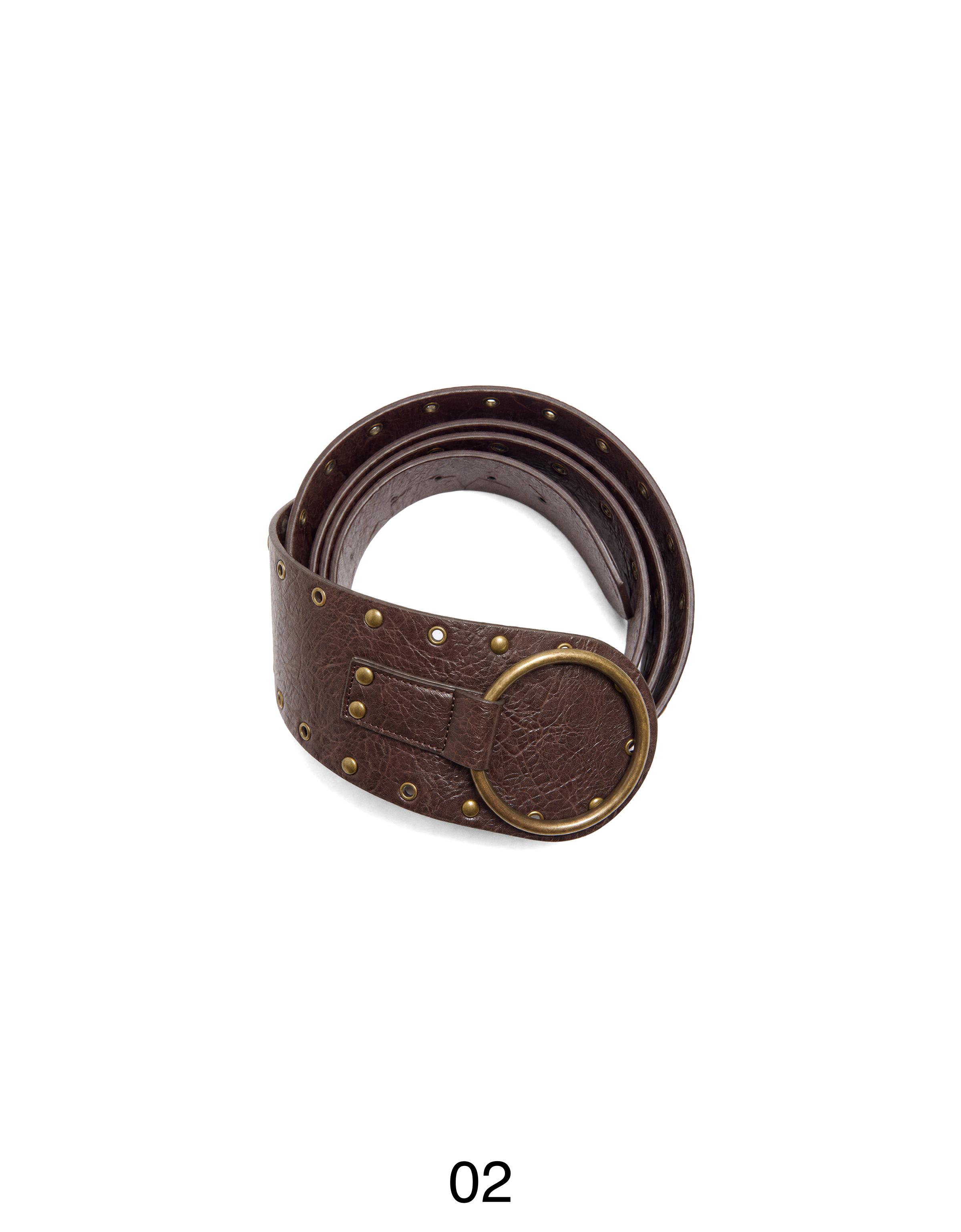Studded buckle belt — Brown