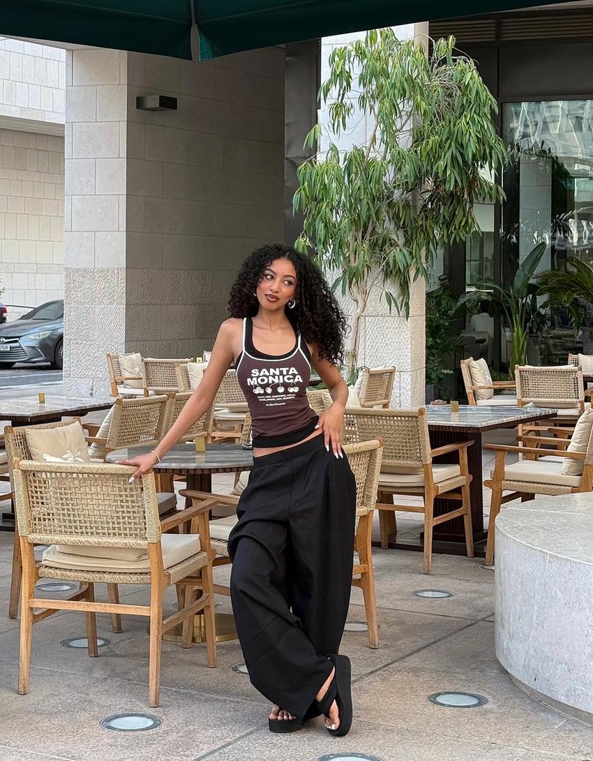 Printed strappy top-Brown-1