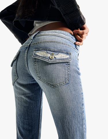 Low-rise embroidered flared jeans — Light blue 4