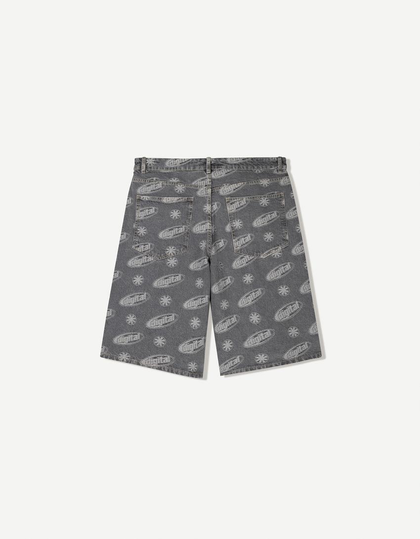 Bermuda denim jaquard-Gris-4