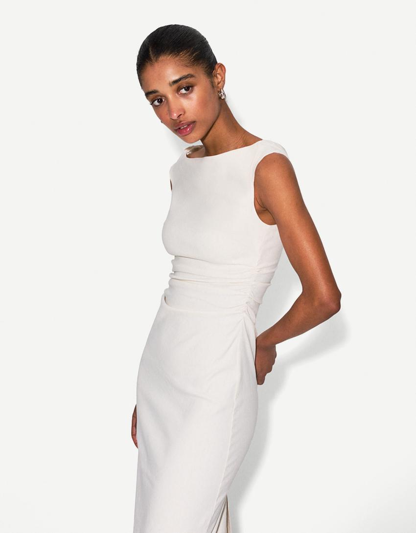 Stretch midi dress-Sand-4