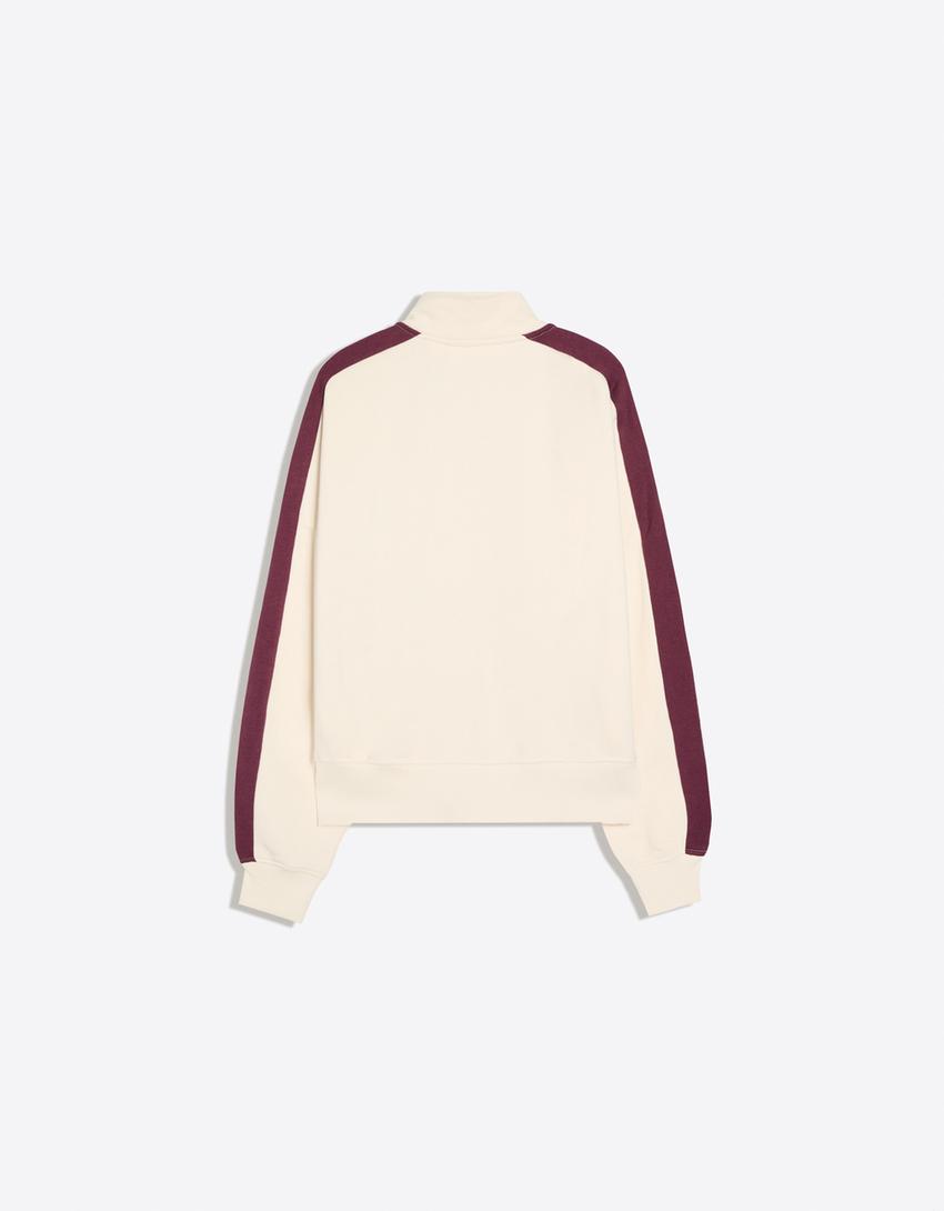 Plush zip-up sweatshirt with patch-Cream
