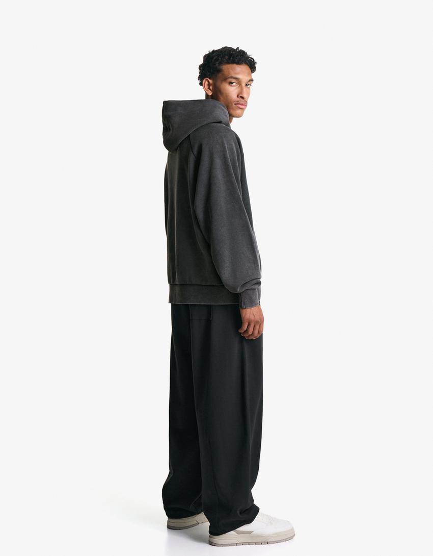 Boxy fit hoodie-Grey-1