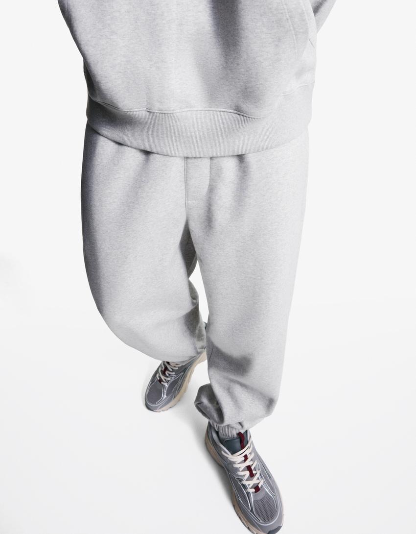 Pantalon jogger fit en molleton-Gris-2