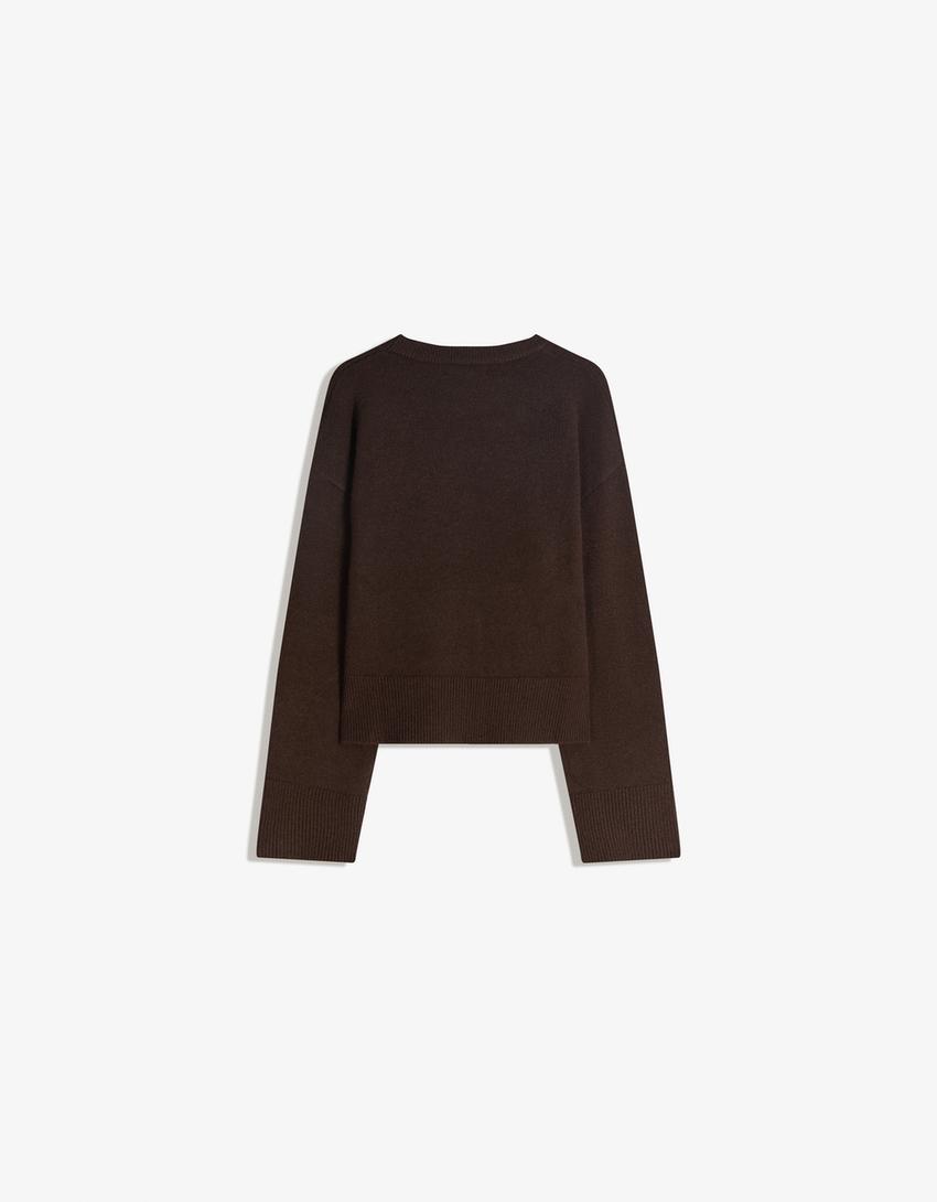 Oversize sweater with ribbed hem-Brown