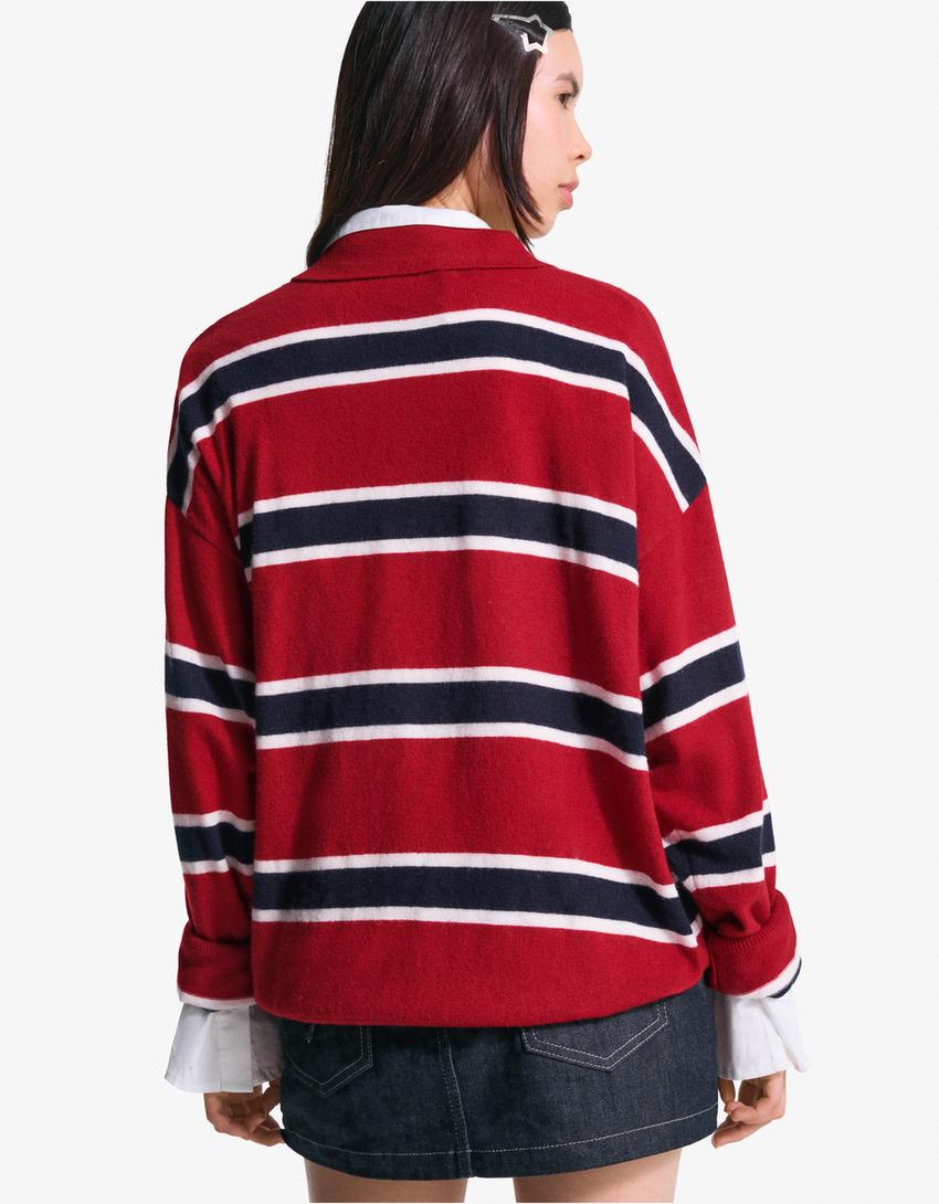 Camisola gola de polo-Vermelho