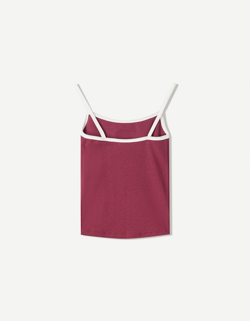 Contrast printed strappy top-Burgundy-5