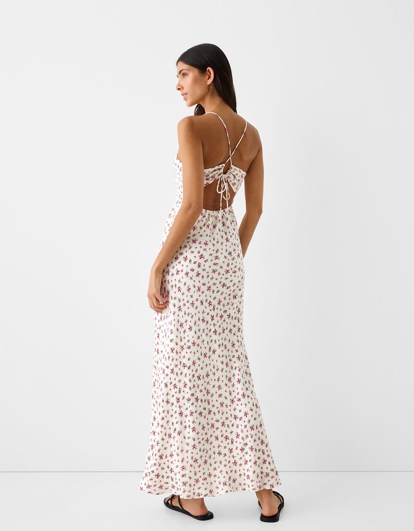 فستان كريب بحمالات وطبعة-كريمي-2