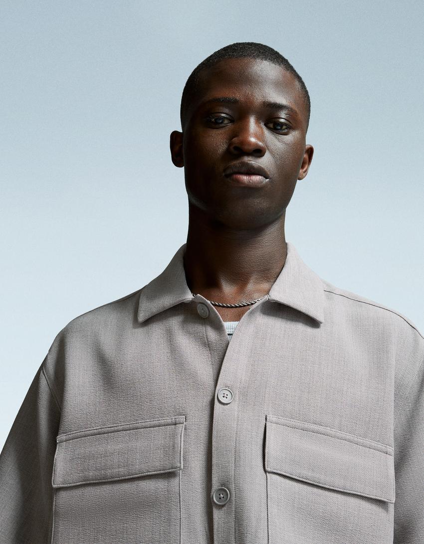 Short-sleeve tailored shirt-Grey