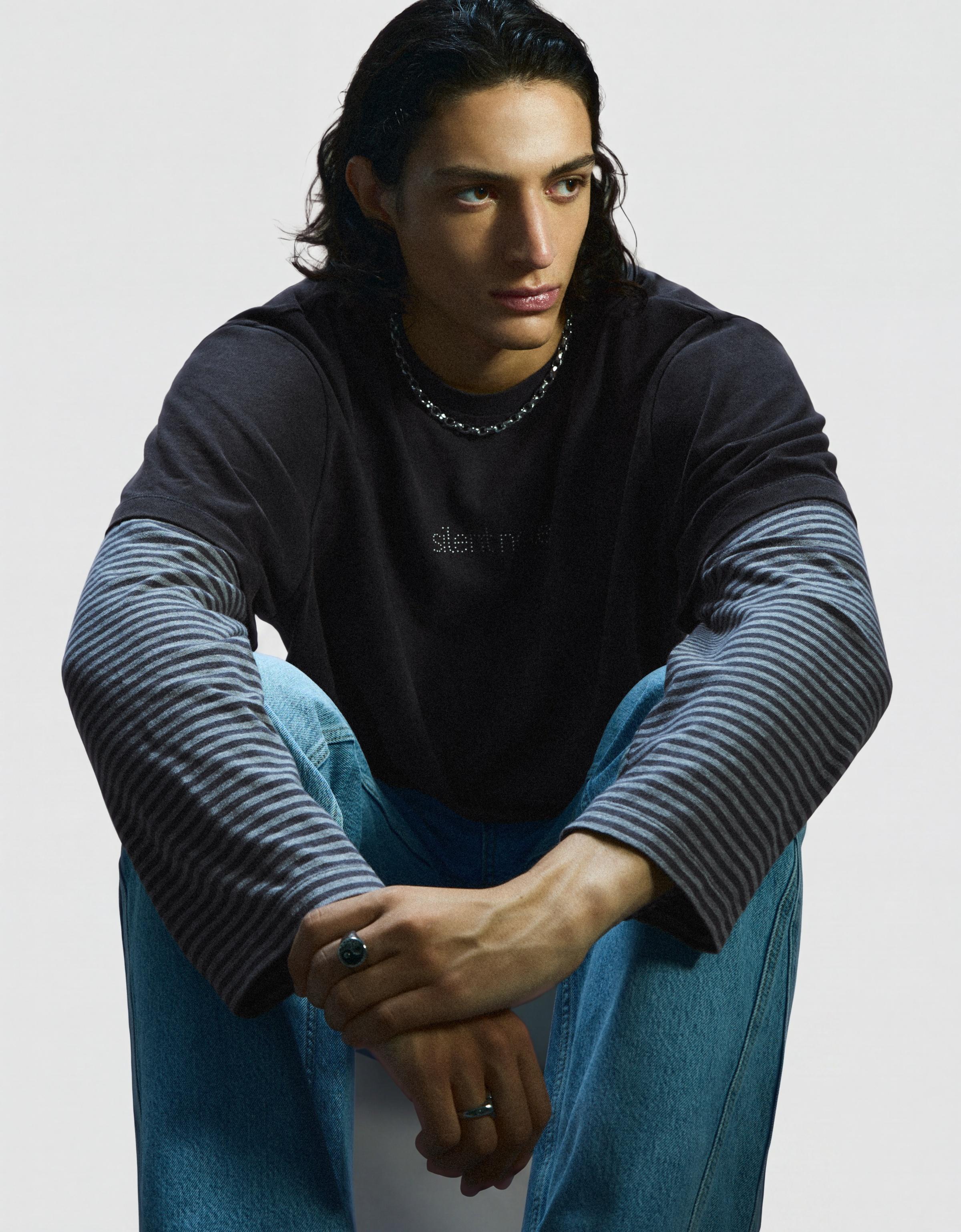 Double-sleeve stud T-shirt — Grey