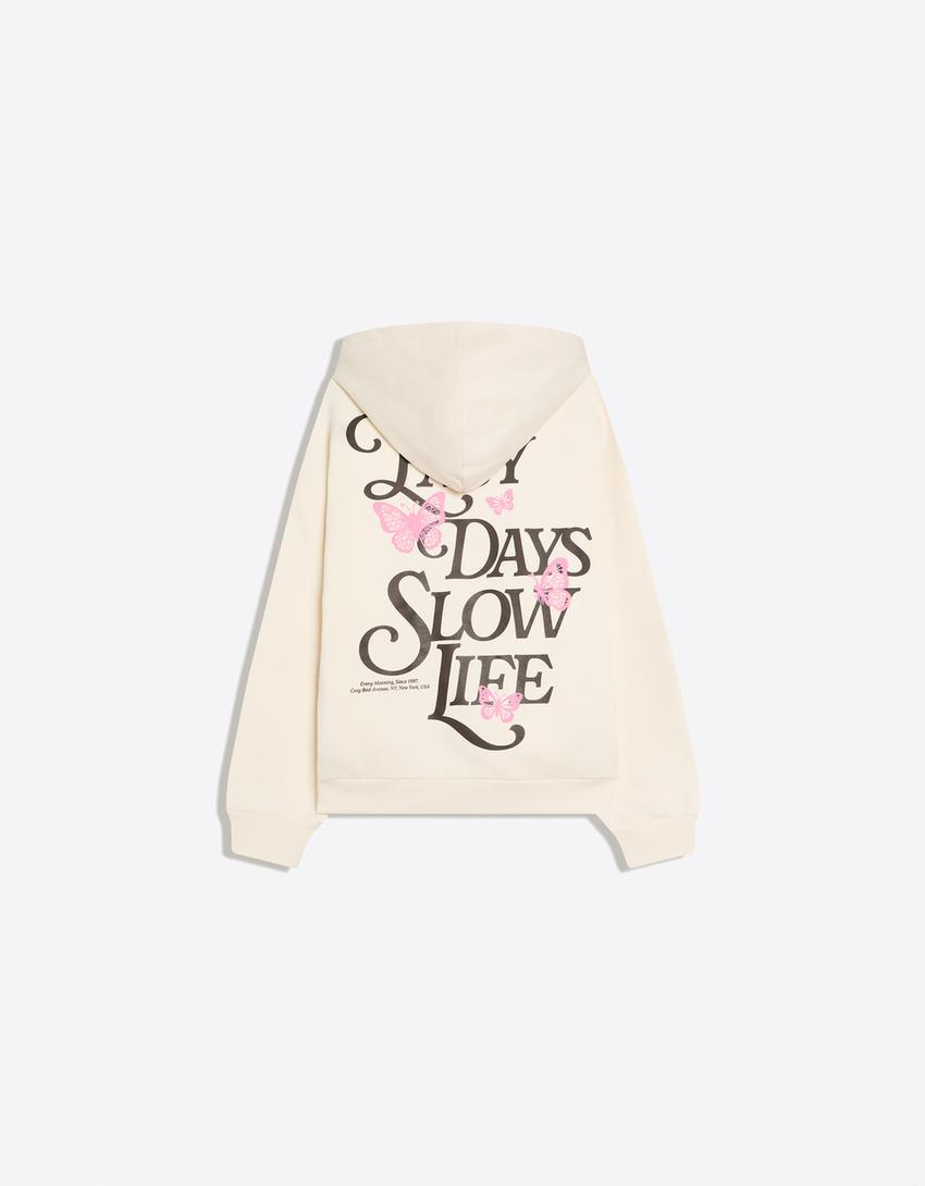 Printed hoodie-Cream