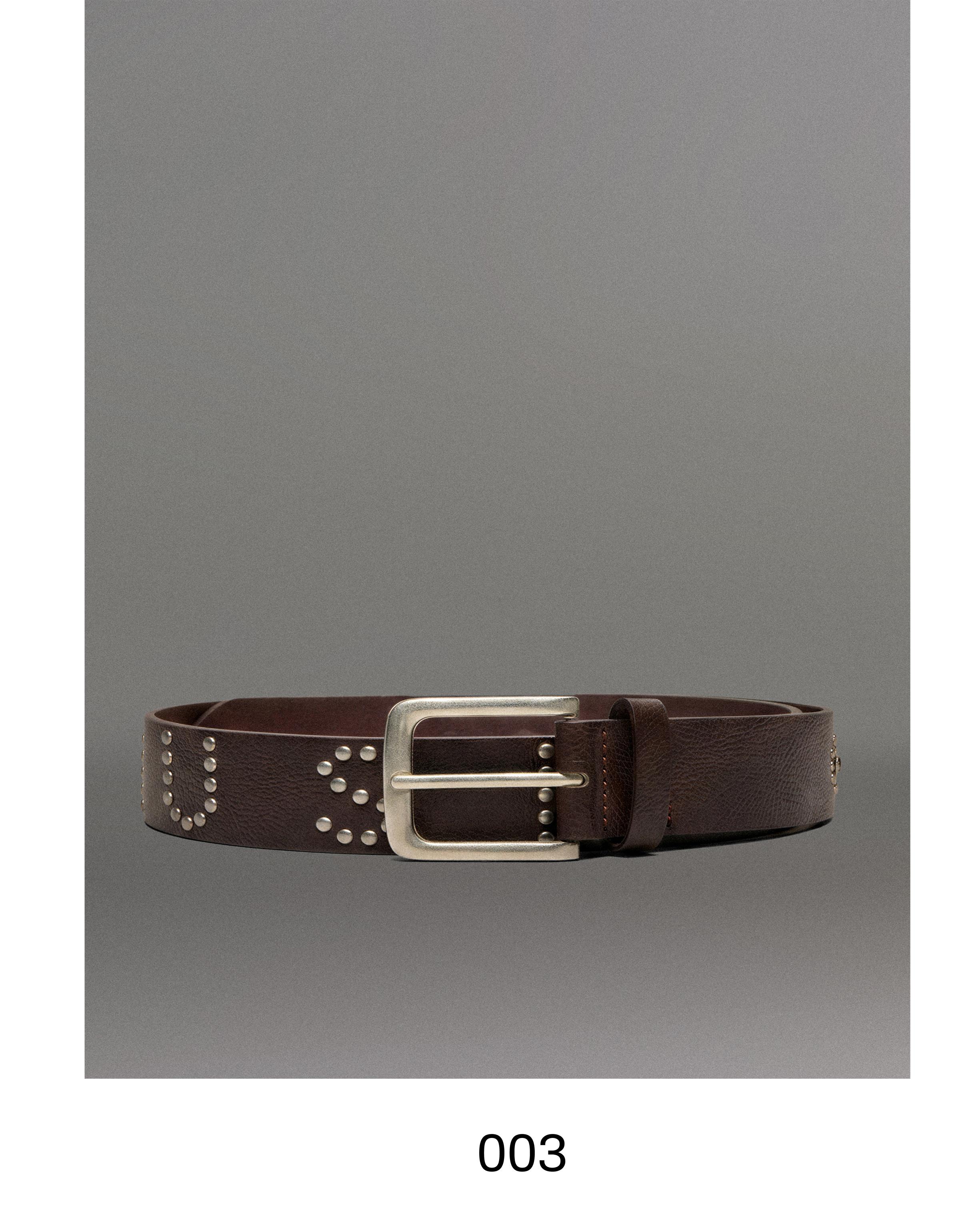 Studded letter belt — Brown