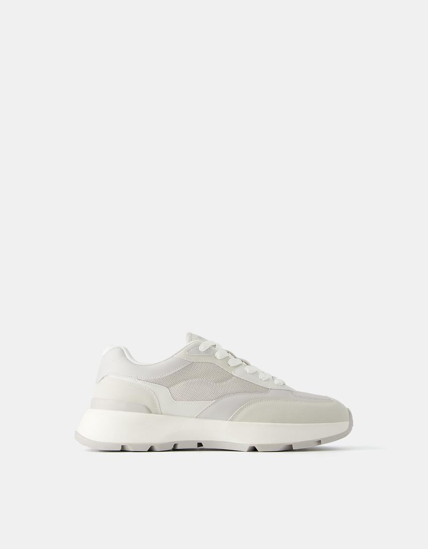 حذاء رياضي للرجال من نسيج شبكي بلون متباين-أبيض-5