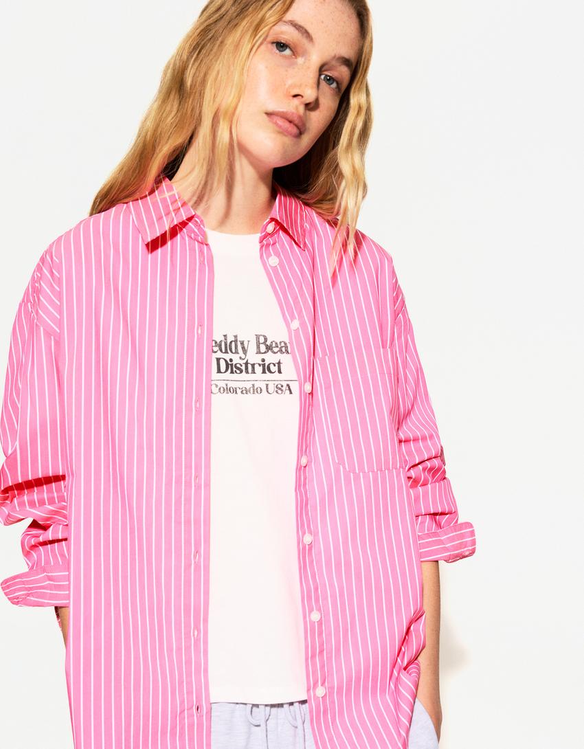 Camicia oversize in popeline-Fucsia-1