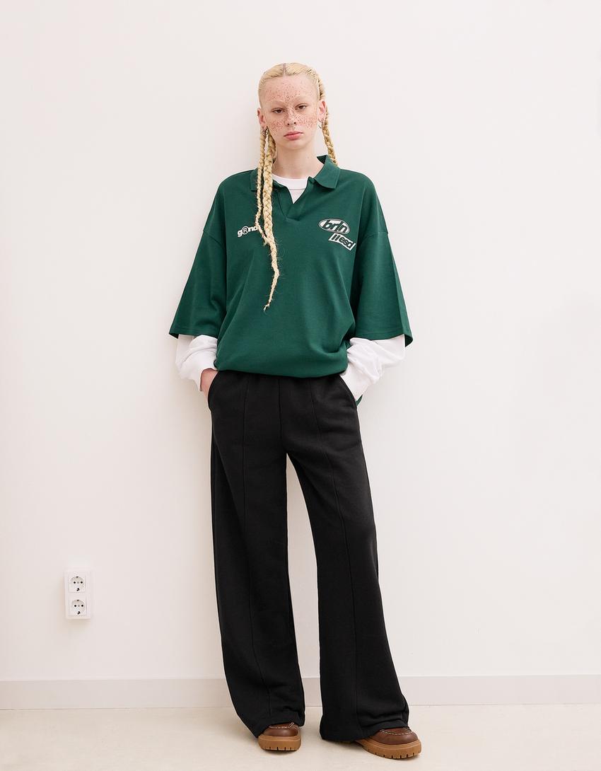 Wide leg sweatpants-Black-0