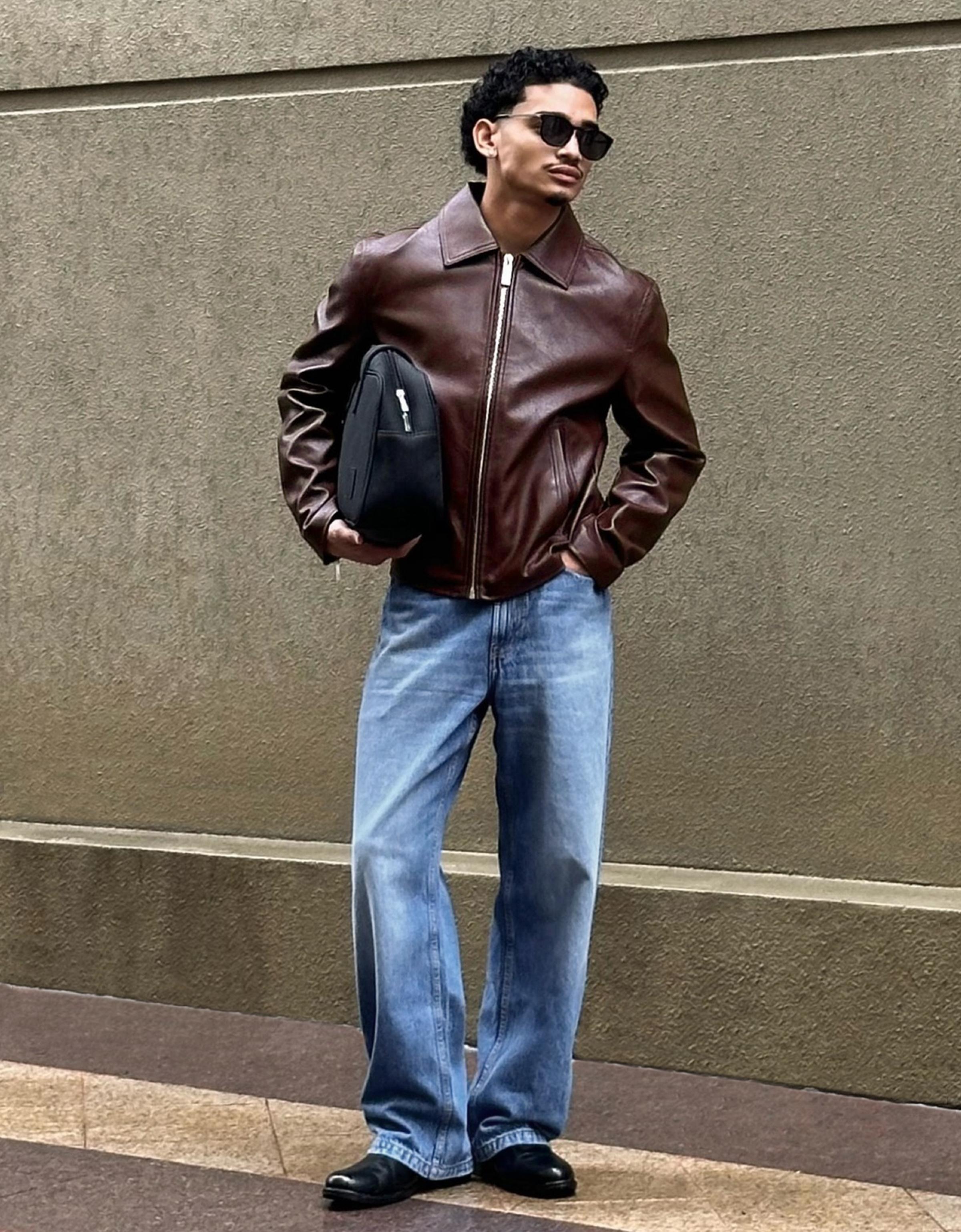 Boxy leather effect jacket — Burgundy