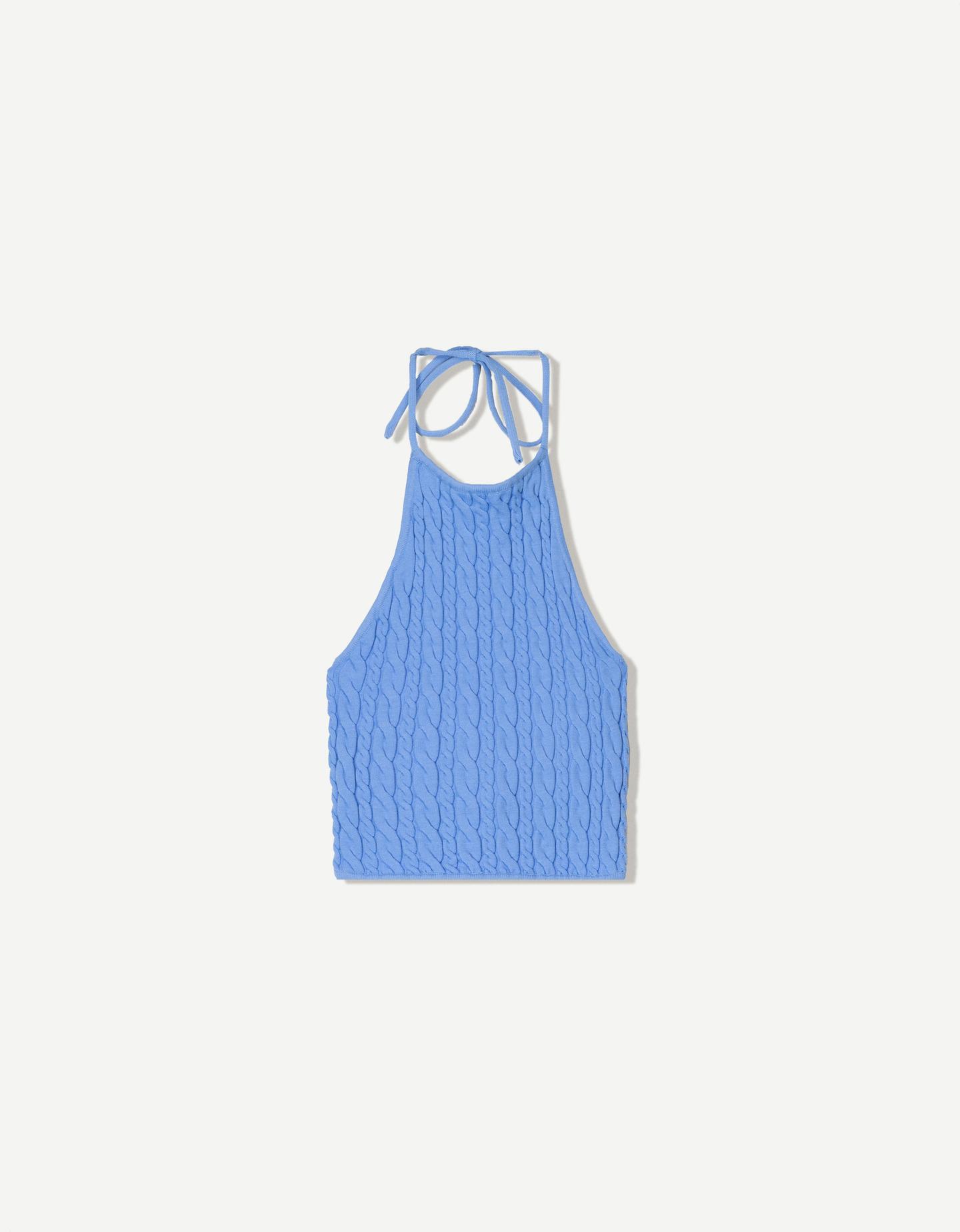 Bershka Top Trenzado Mujer M Azul Claro