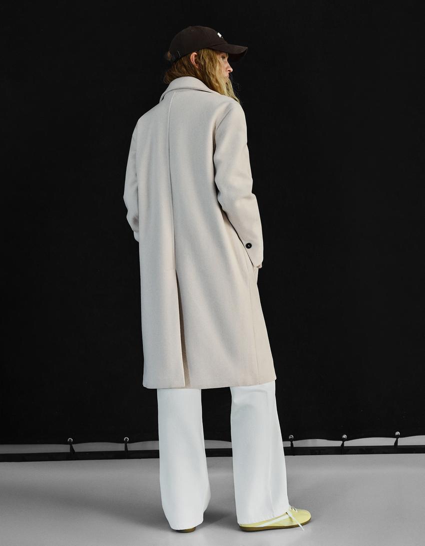 Yumuşak dokulu uzun palto-Kum rengi