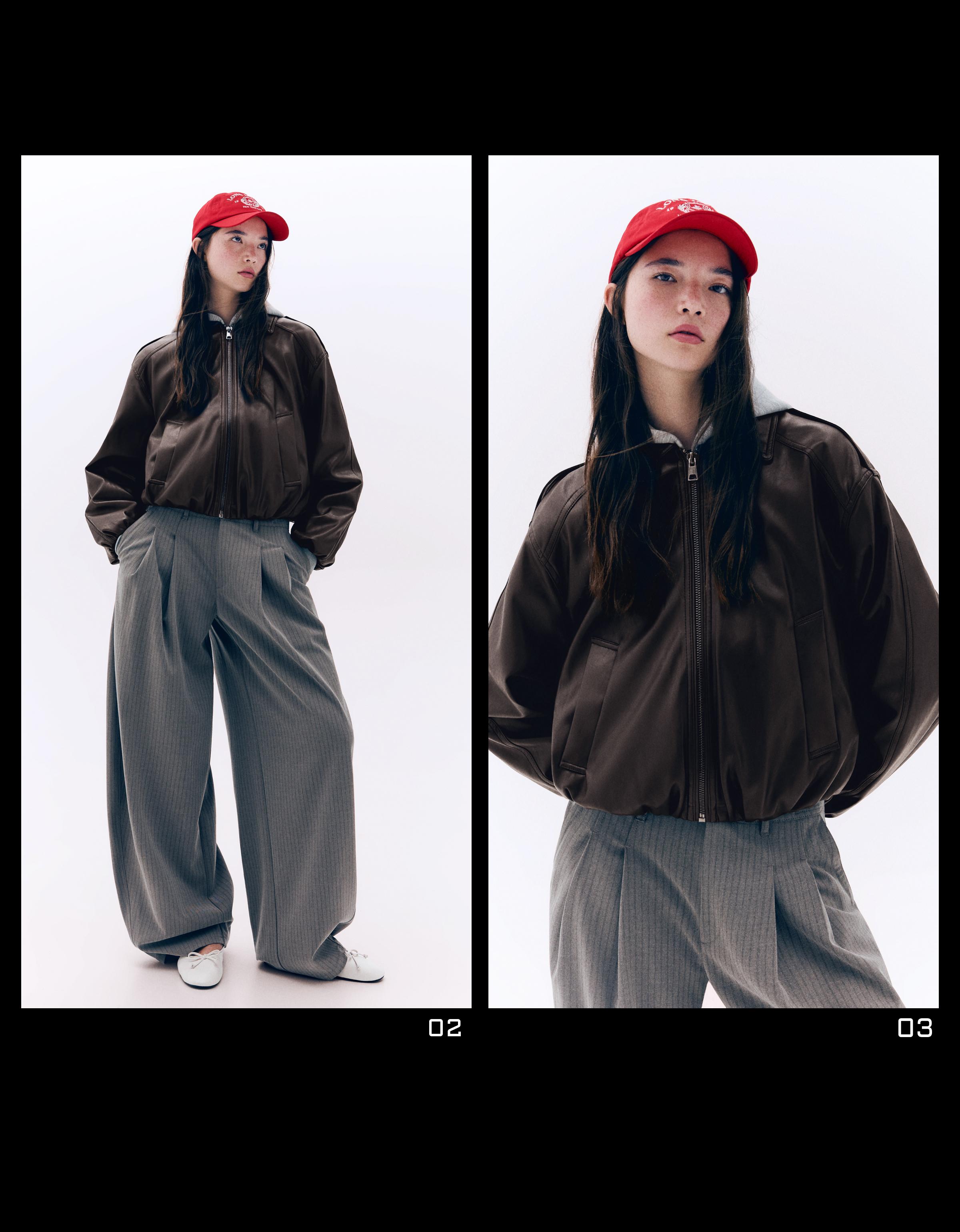 Leather effect puffer jacket — Brown