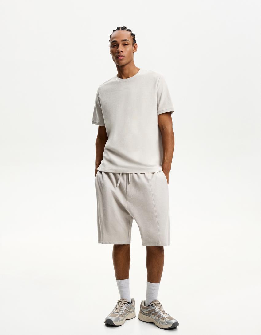 Textured Bermuda shorts-Stone