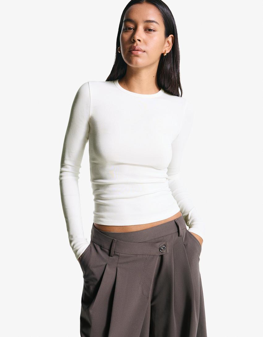 Langarmshirt-Grbrochenes Weiss