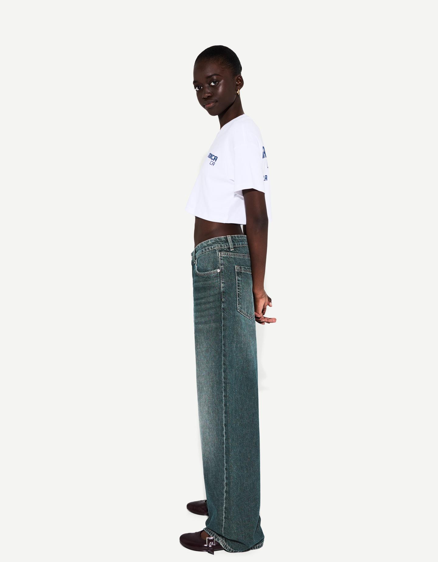 Bershka jeansy baggy zielony