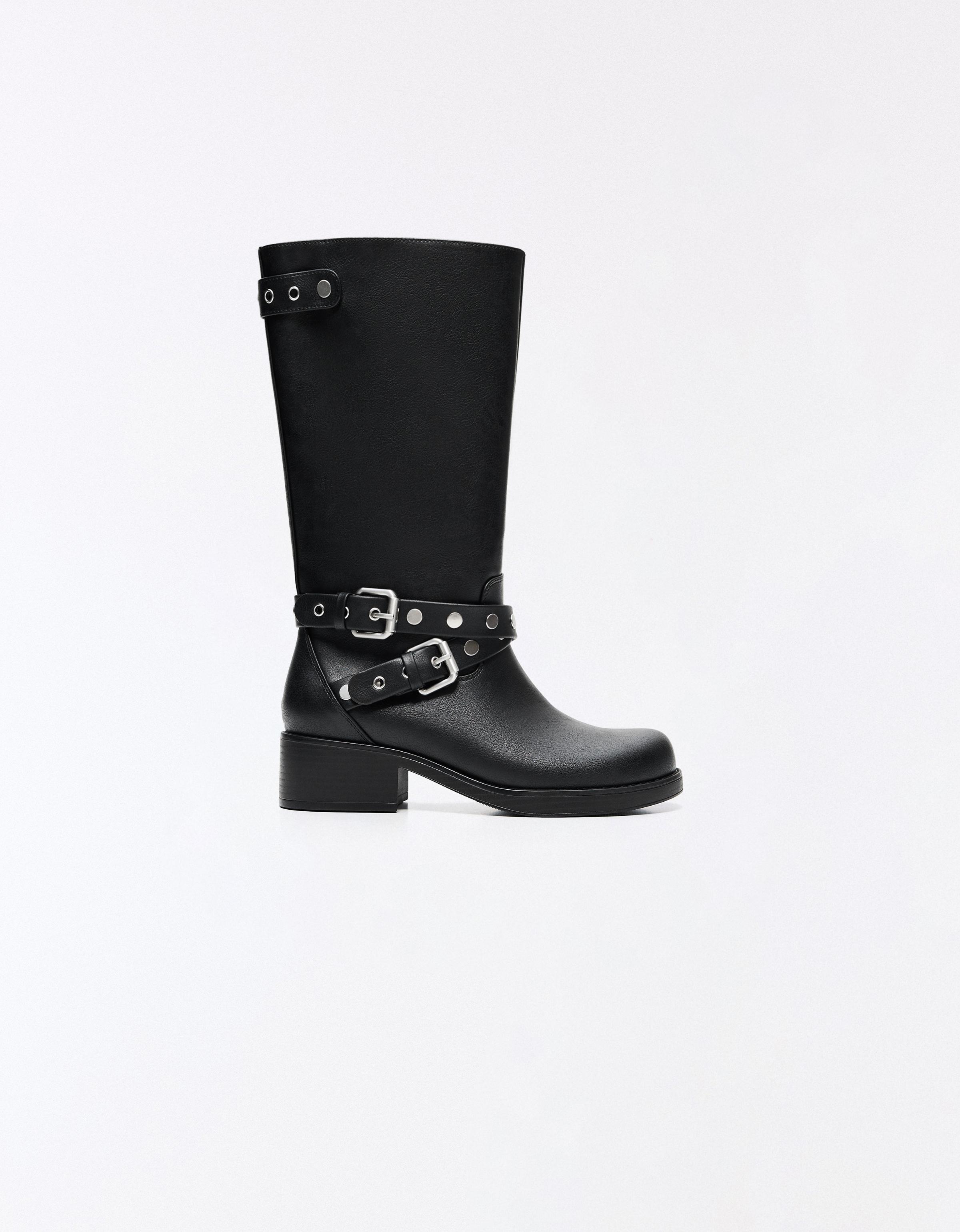 Studded biker boots — BLACK