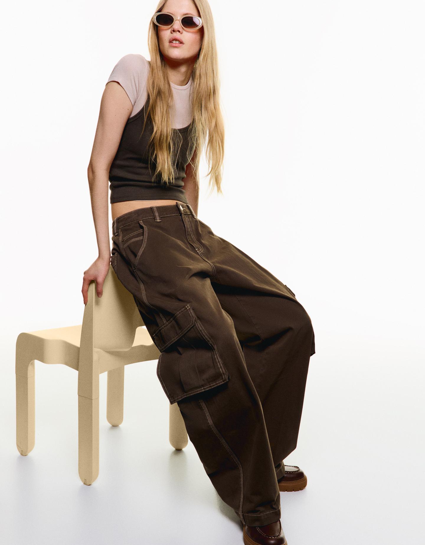 Bershka Utility-Hose Im Barrel-Fit Damen 32 Braun günstig online kaufen