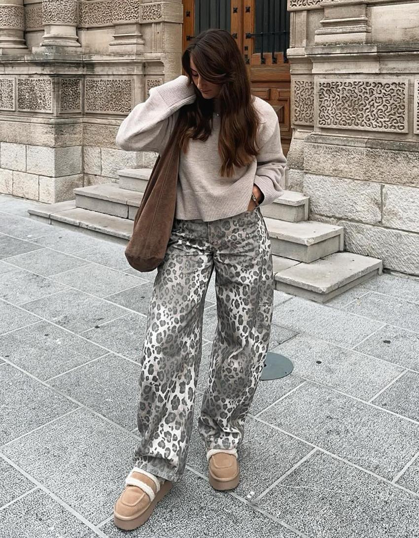 Παντελόνι barrel με animal print-Multicolor