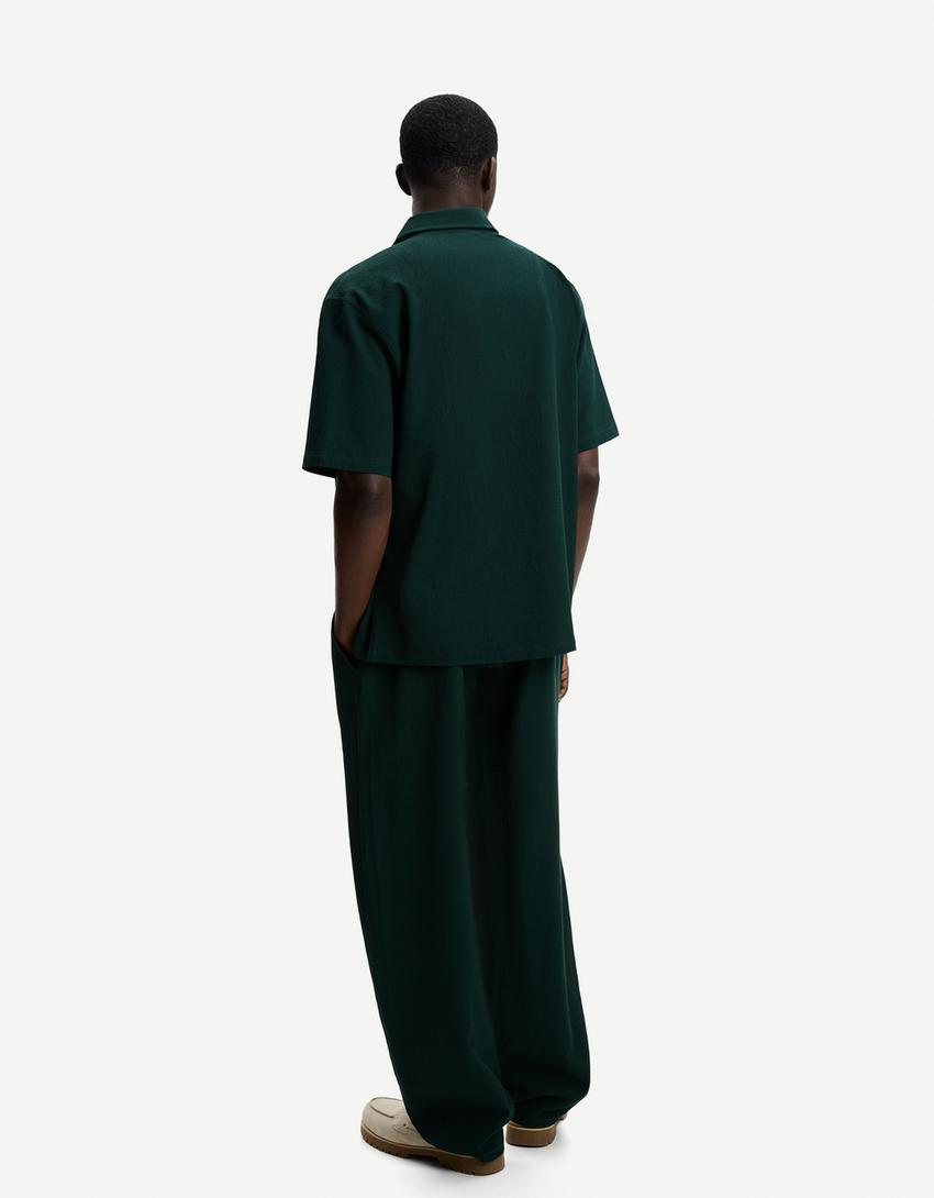 Pleated baggy jogger trousers-Green-1