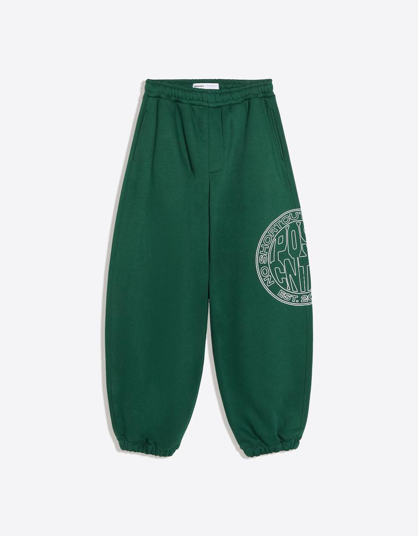Joggerhose mit seitlichem Print-Grün