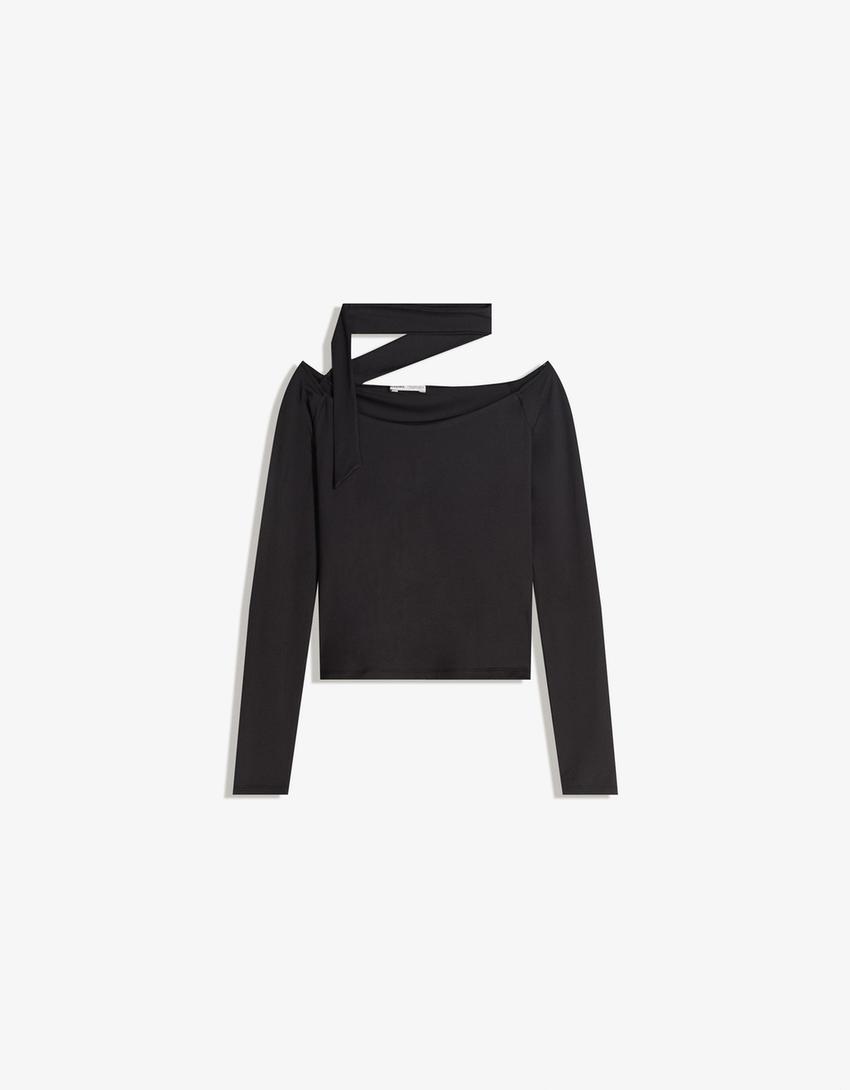Camiseta manga longa pano-Negro