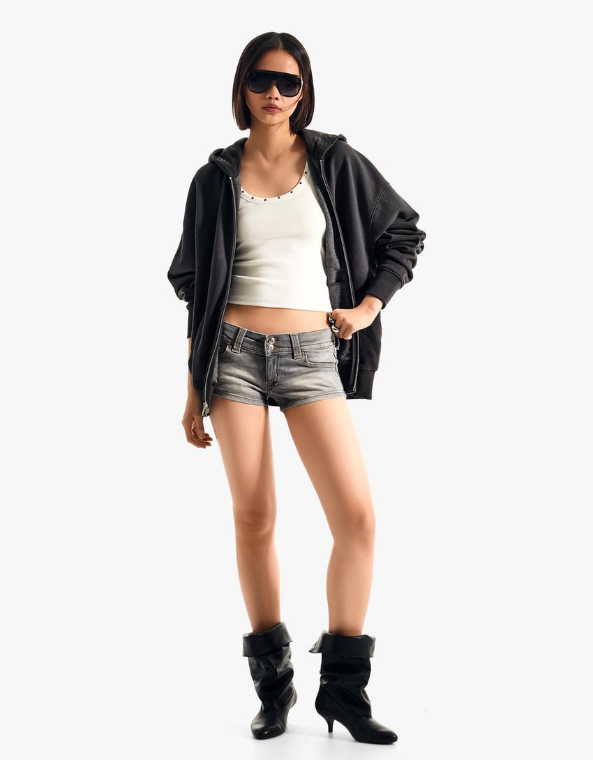 Oversize kapüşonlu fermuarlı sweatshirt-Koyu gri