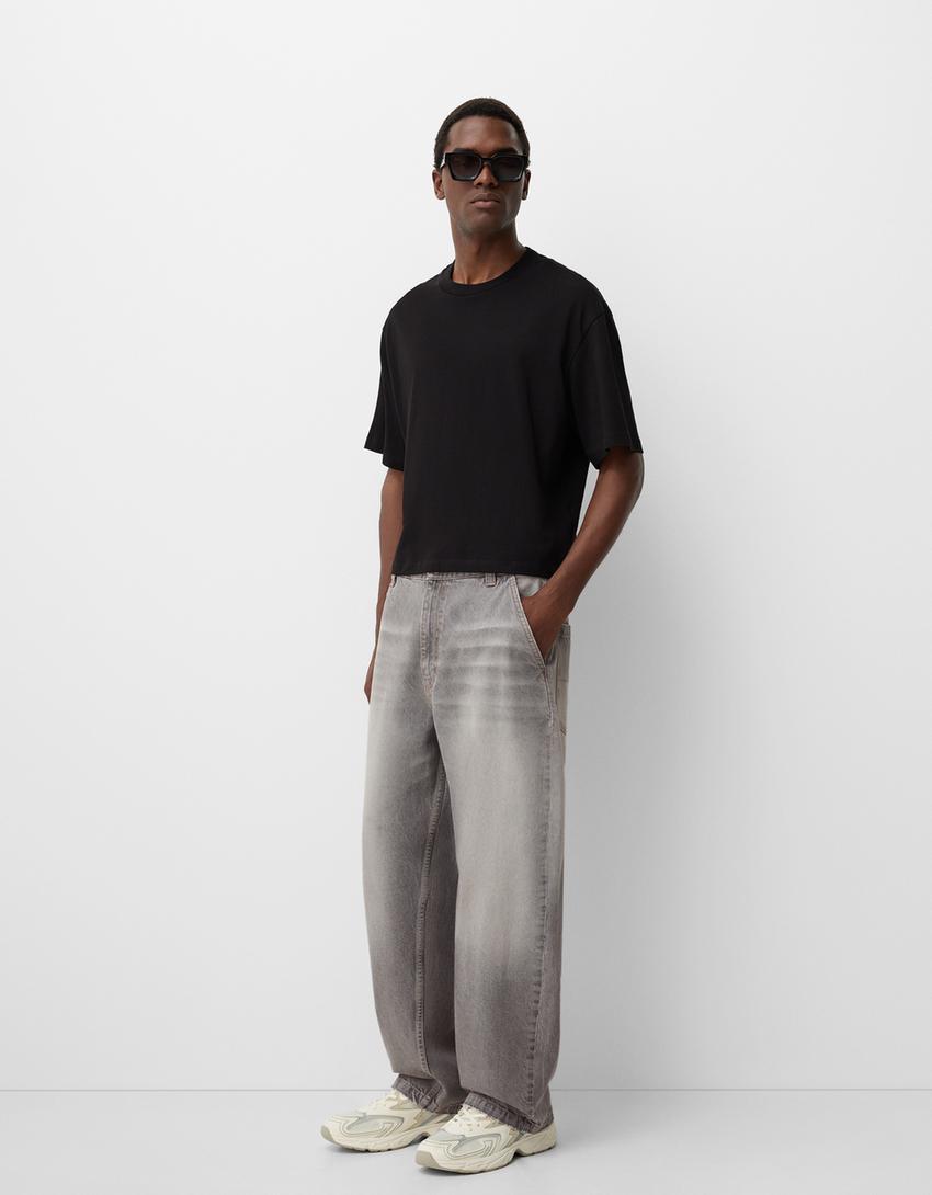 Faded-effect skater fit jeans-Grey
