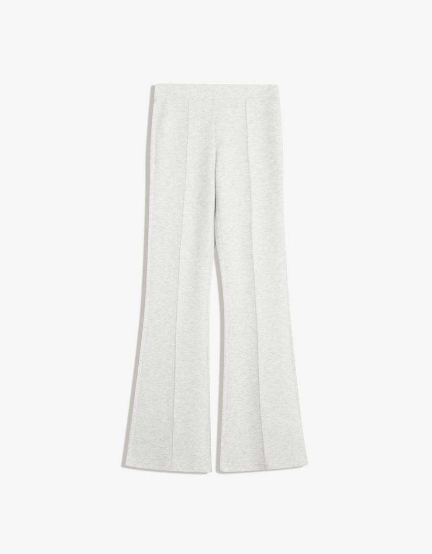 Soft modal blend flared trousers-Grey-4