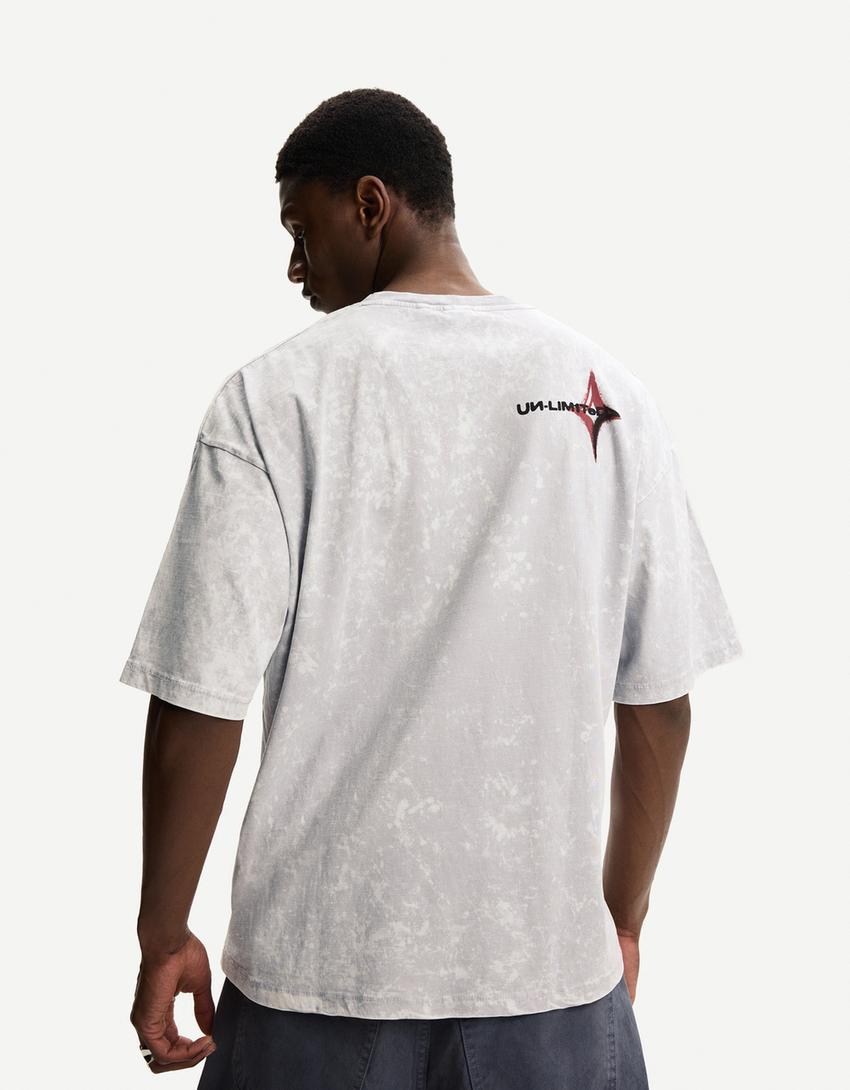 Oversized short sleeve printed T-shirt-Grey-1