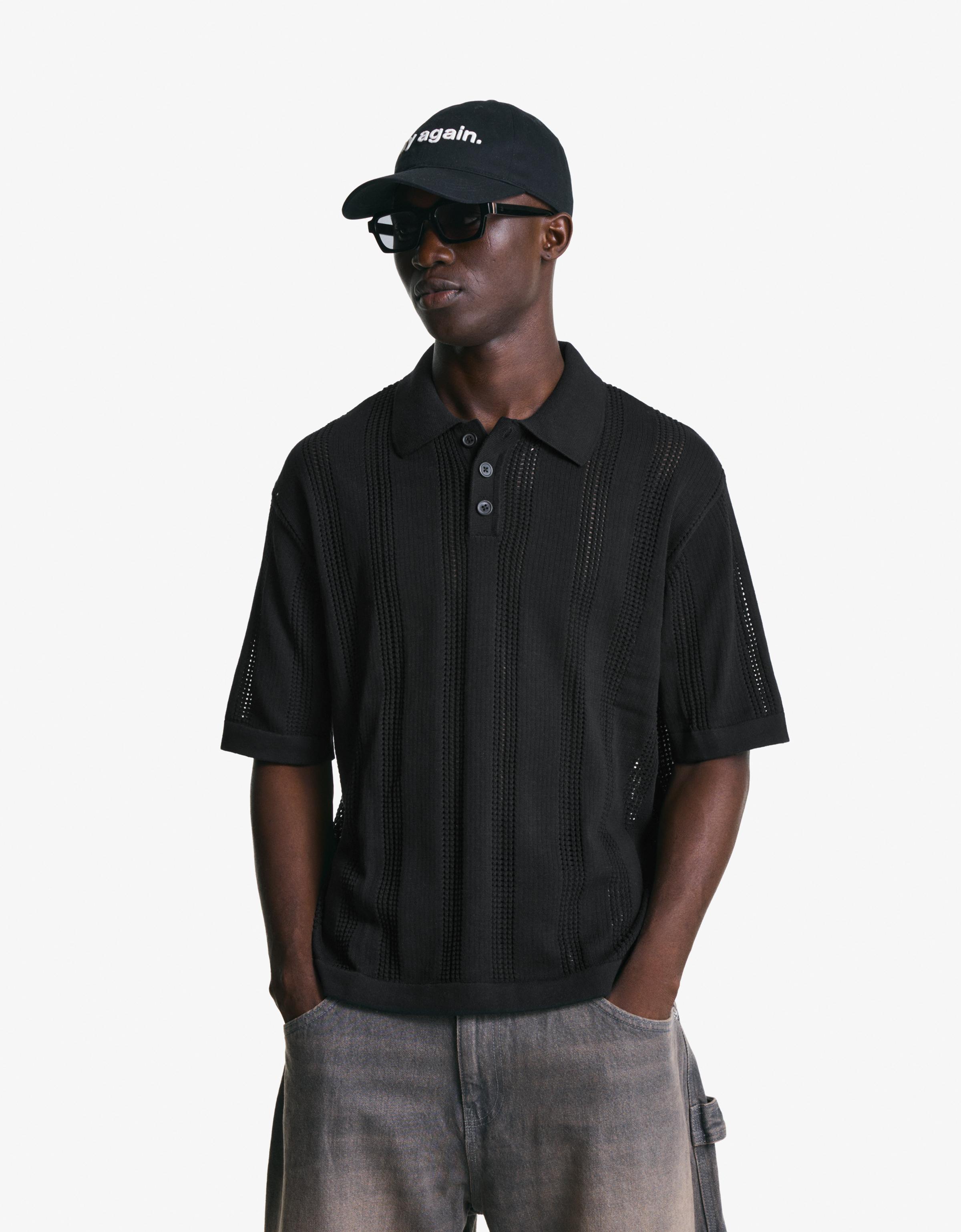 Bershka Polohemd Mit Lochmusterstruktur Herren L Schwarz