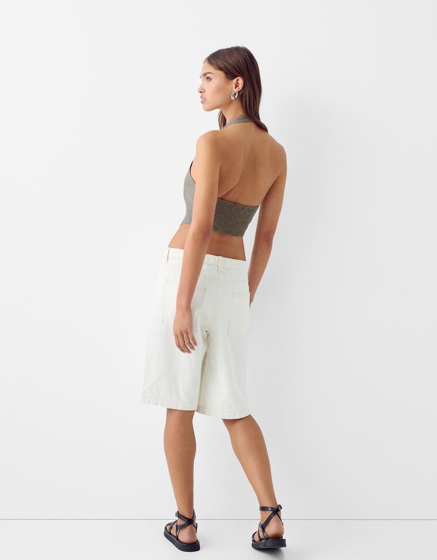 Gilet sans manches lin encolure américaine-Kaki-1