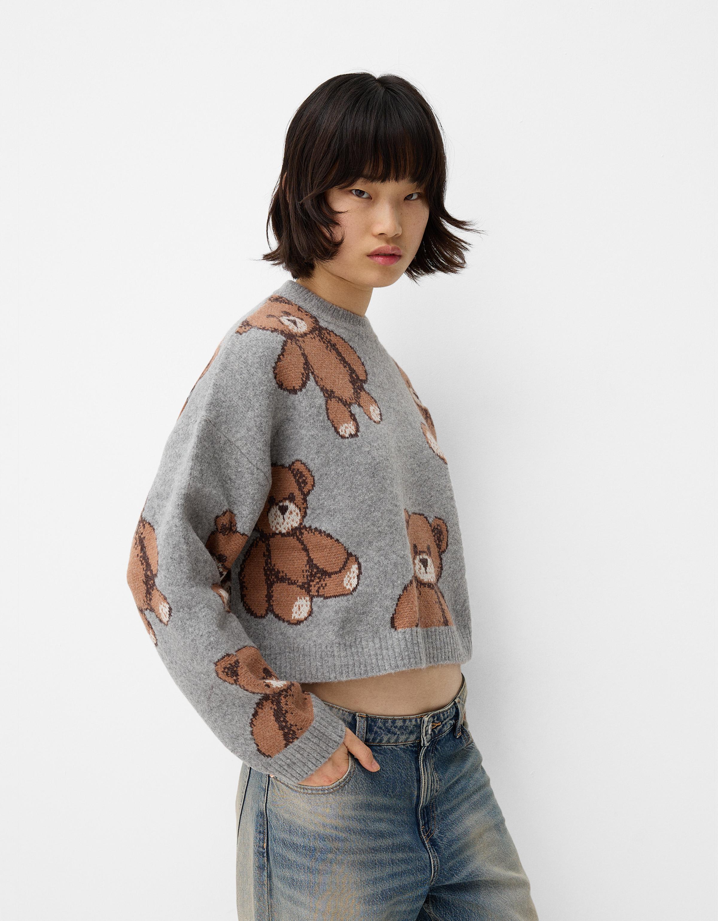 Bershka Cropped-Pullover Mit Print Damen S Grau