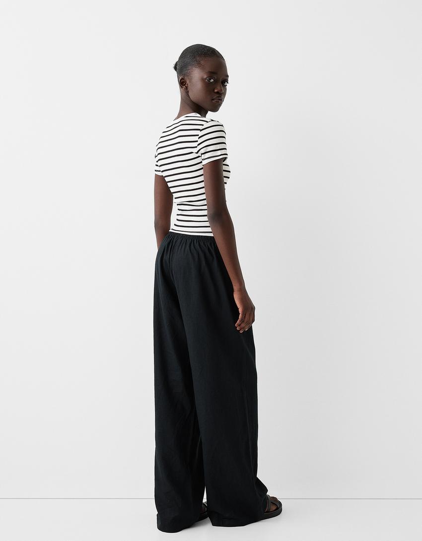 T-shirt de manga curta decote redondo-Branco / Preto-1