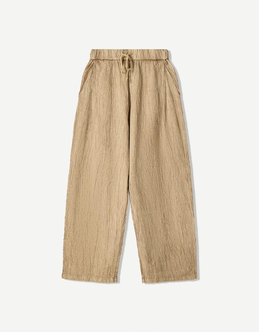 Pantalone širokih nabranih nogavica-Kaki-4