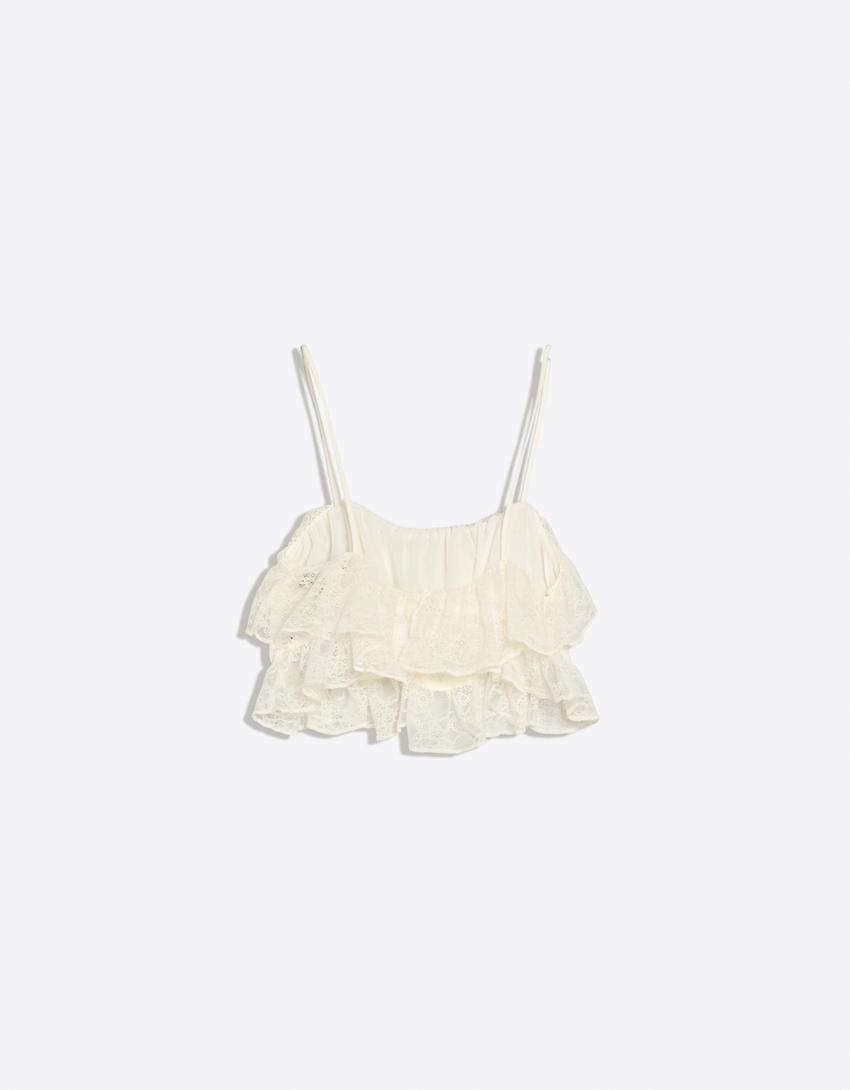 Lace ruffled top-Off white