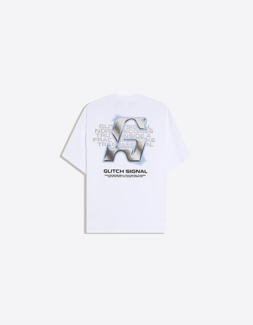 T-Shirt mit kurzen Ärmeln und Print-Grbrochenes Weiss