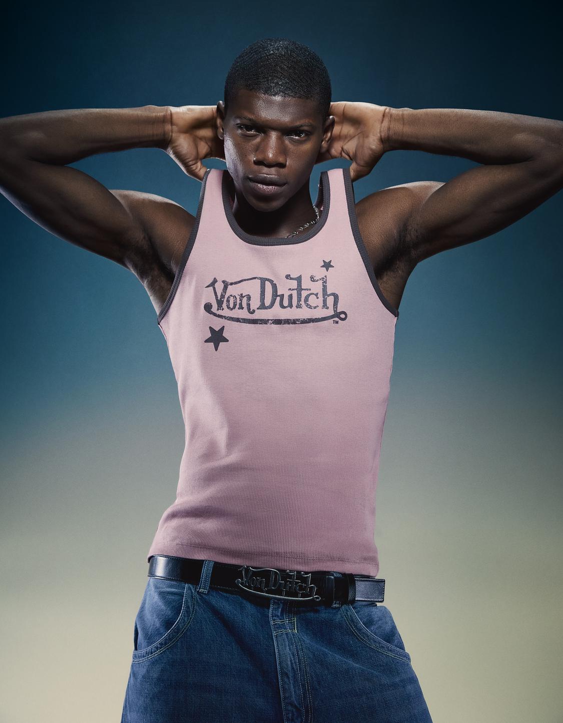 Von Dutch print vest top with ribbed straps