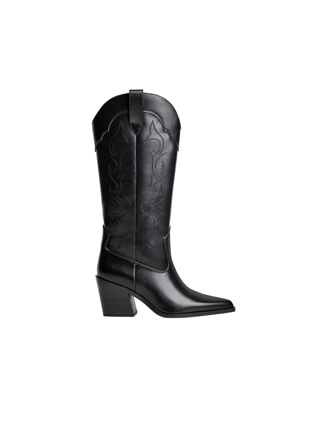 Embroidered high-heel cowboy boots