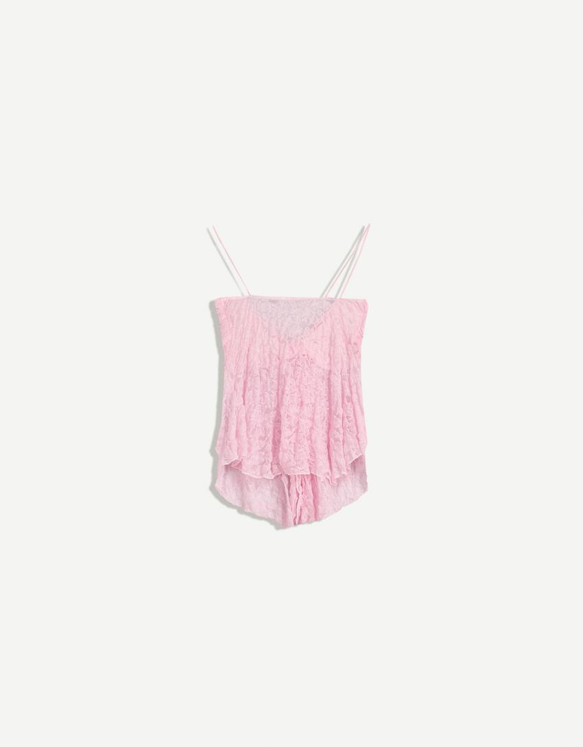 Strappy lace top-Pink