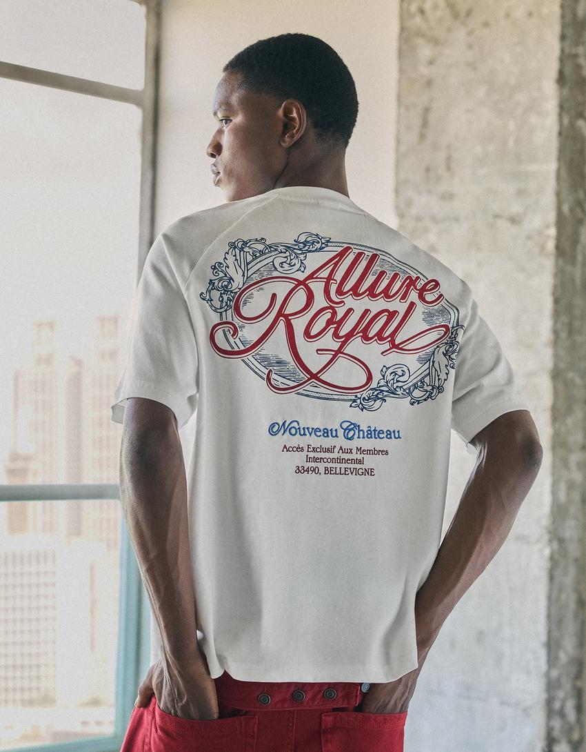 T-Shirt mit kurzen Raglanärmeln und Print-Grbrochenes Weiss