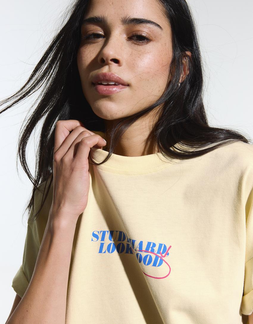 Oversize short sleeve printed T-shirt-Yellow