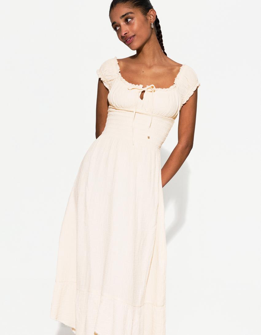 Rustic textured midi dress-Grey-3