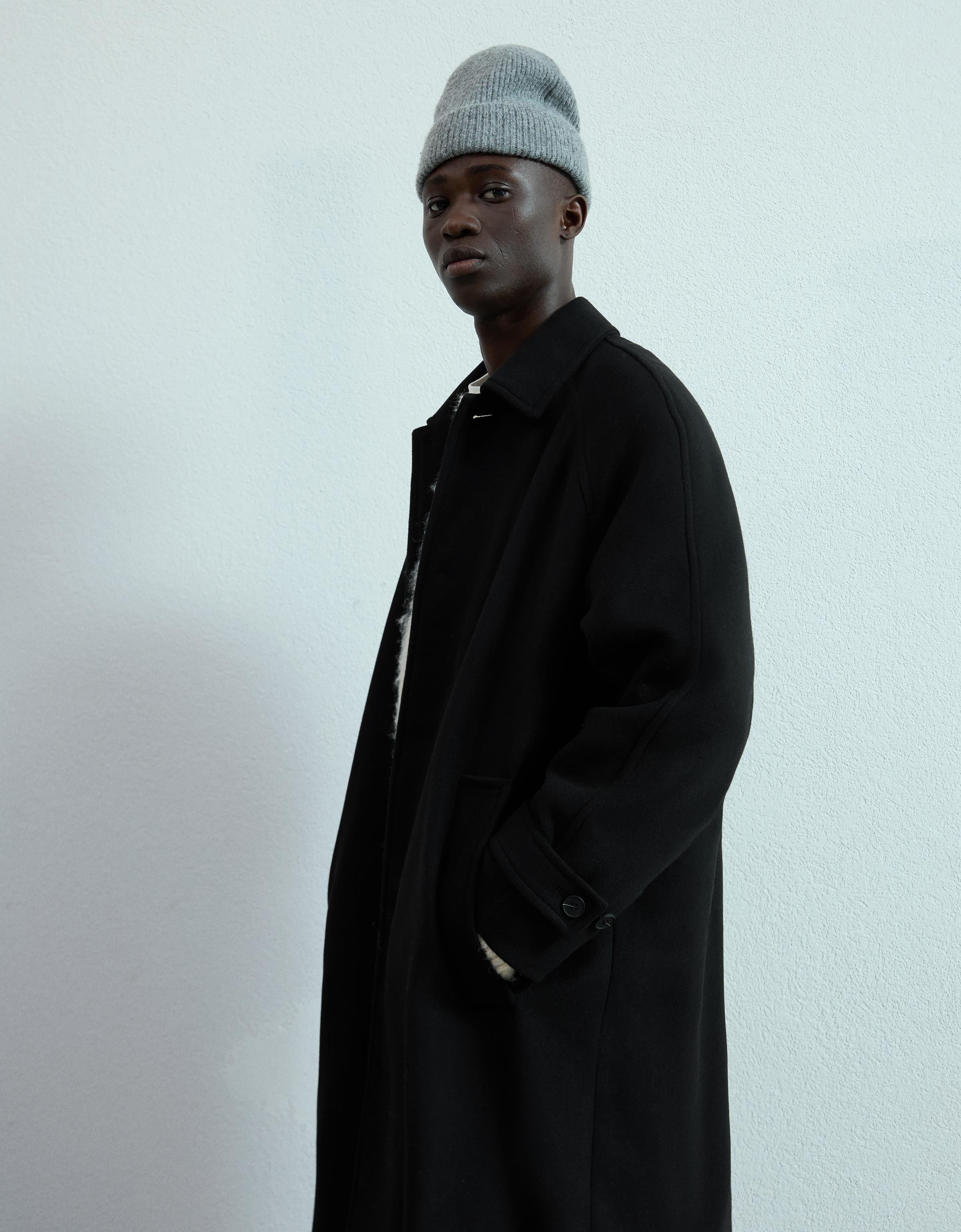 Bershka Langer Stoffmantel Herren L Schwarz